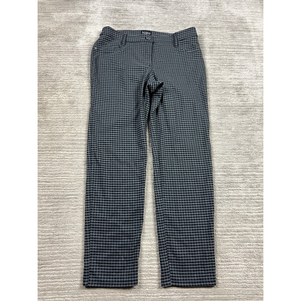SOHO Apparel Ltd Pants Womens 10 Gray Gingham Check Stretch Straght Leg Ankle
